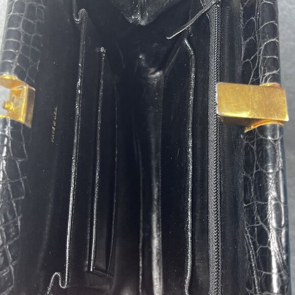 Vintage Crocodile Embossed Leather Top Handle Bag Womens Purse 60s Retro USA‎ - Picture 9 of 16